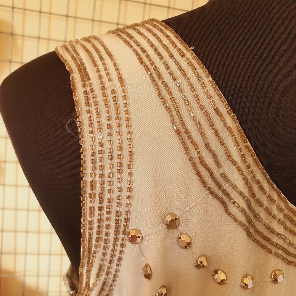 ALANNAH HILL | 100% Silk - Main & Lining | White Beaded Dress Sleeveless | AU 12 - Picture 14 of 15